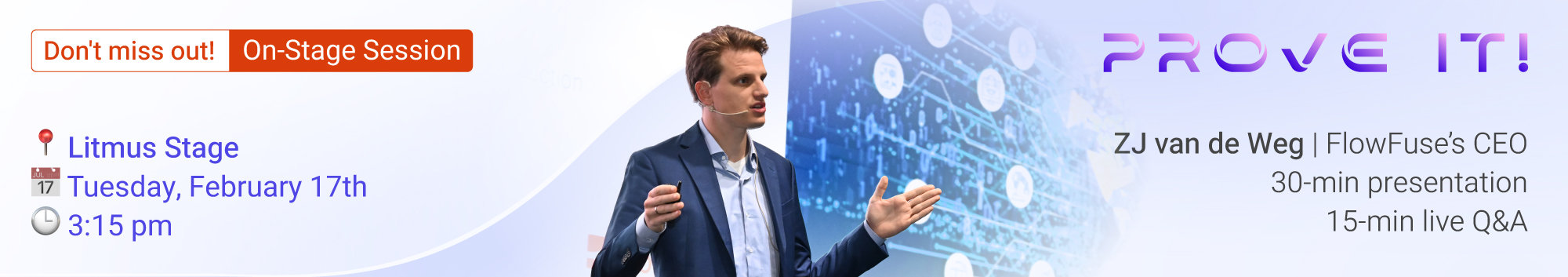 Banner with details about the on-stage session